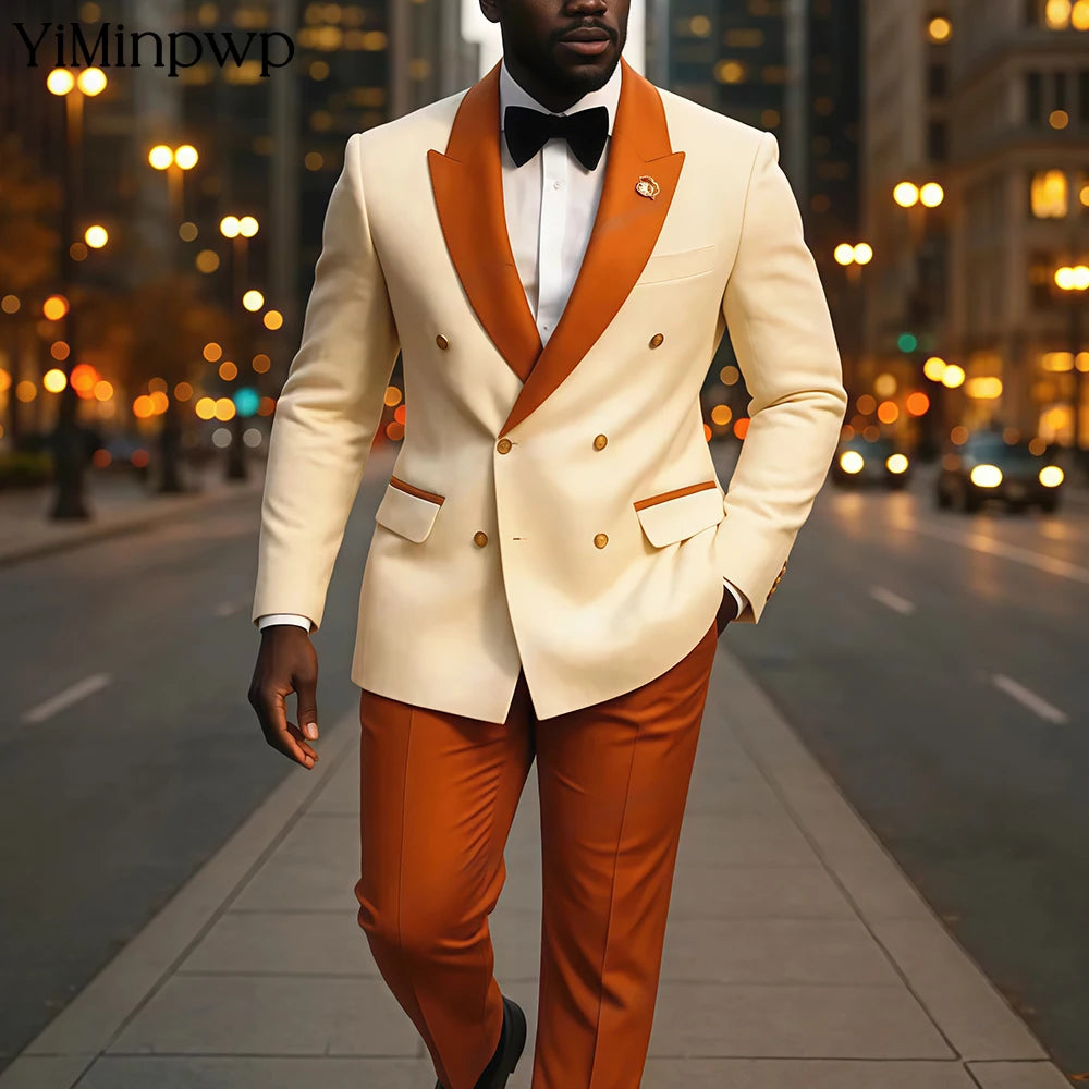 Men's Double-Breasted 2-Piece Slim Fit Suit with Notched Lapels