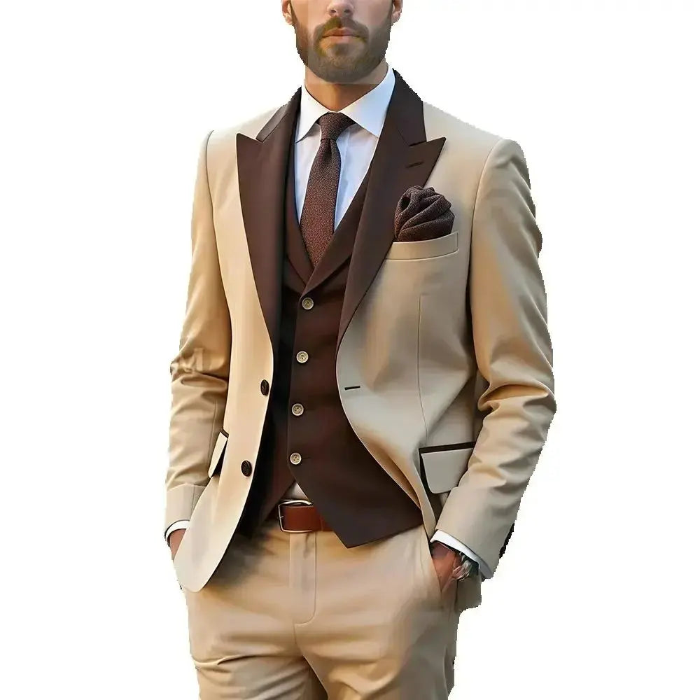 3 Piece Peaked Lapel Single Breasted Groom Wedding Suit Vintage LADYLYS