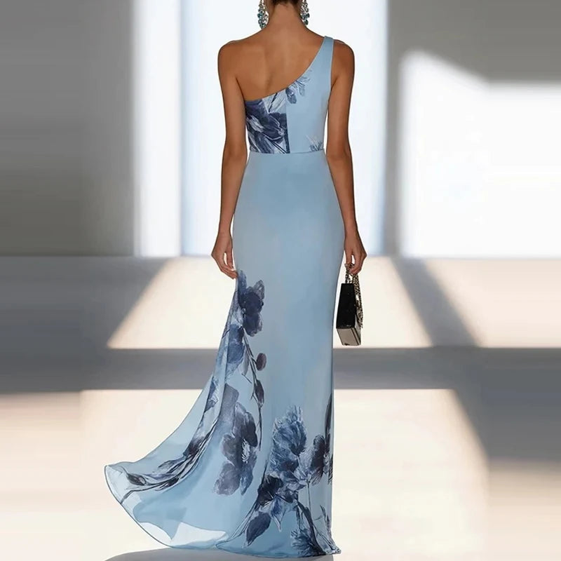 Elegant Sleeveless Hollow Out Evening Dress Temperament High Waist Pleated Chiffon Dress Sexy LADYLYS