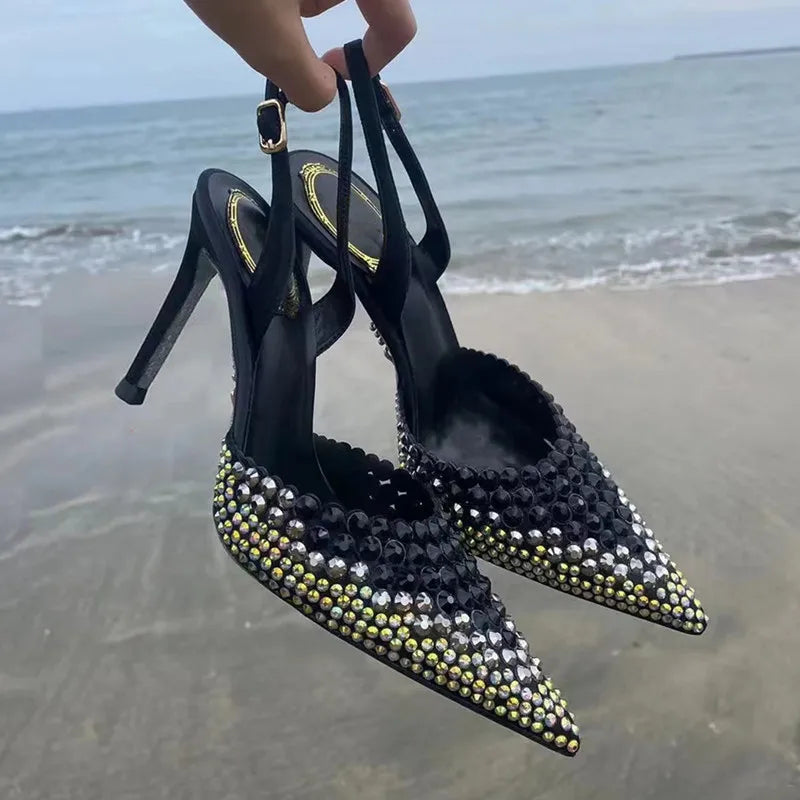 Luxury Rhinestones Gradient Slingbacks Women Pumps Fashion Bling Crystal LADYLYS