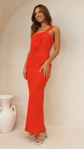 Satin Elegant Dress with Slanted Shoulders and Sexy Hip Hugging Style LADYLYS