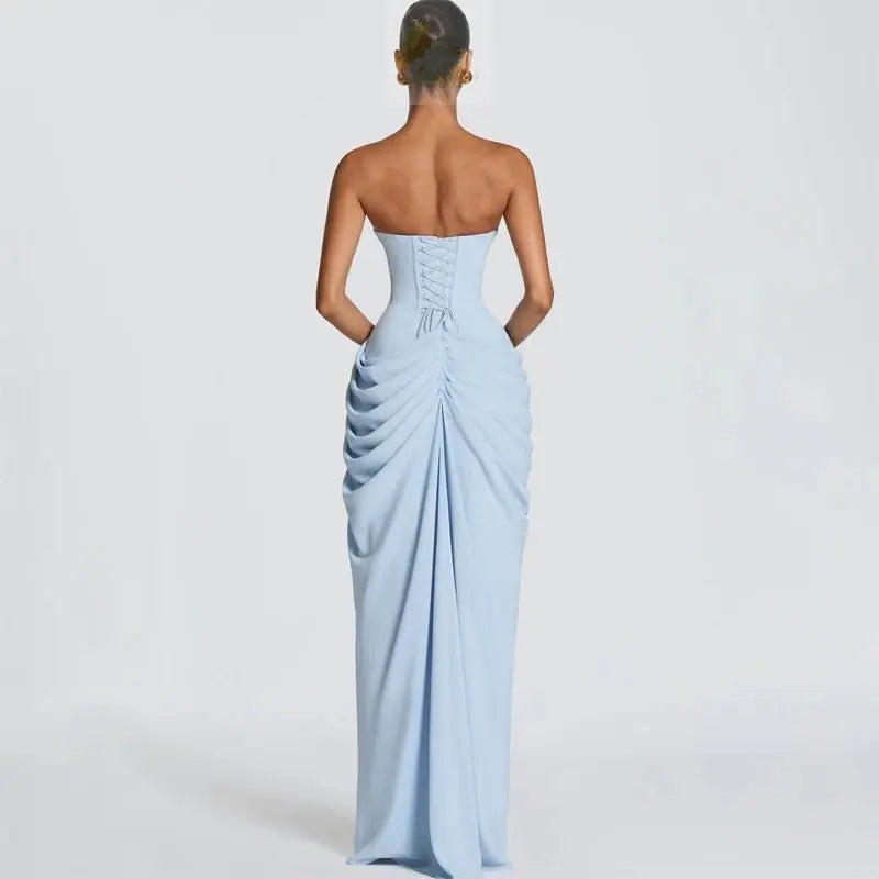 Sexy Solid Pleated Strapless Dress Lady Chic Off-shoulder Backless LADYLYS