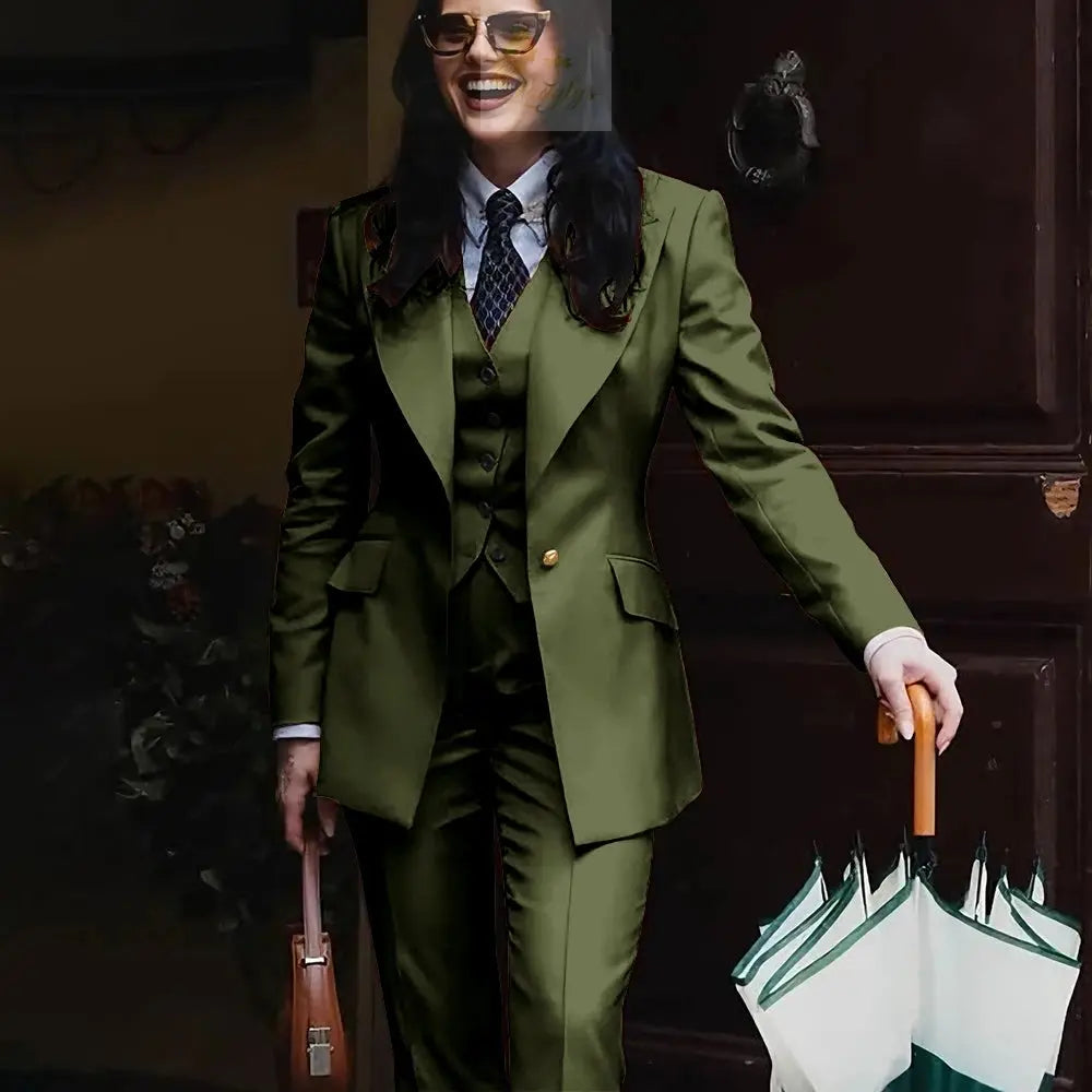 Women's Jacket Pant Sets 3Piece Suit Single Button Professional Outerwears LADYLYS