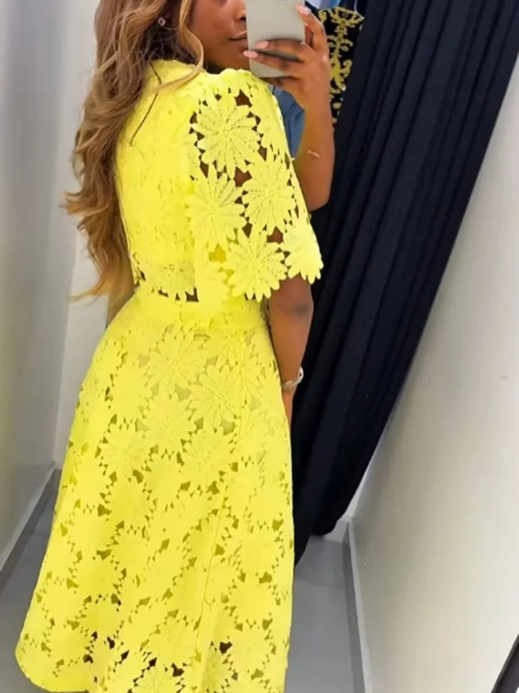 Two piece outfits women wholesale dress sets The new style hollowed out top sweet matching suit dropshopping S-3XL LADYLYS