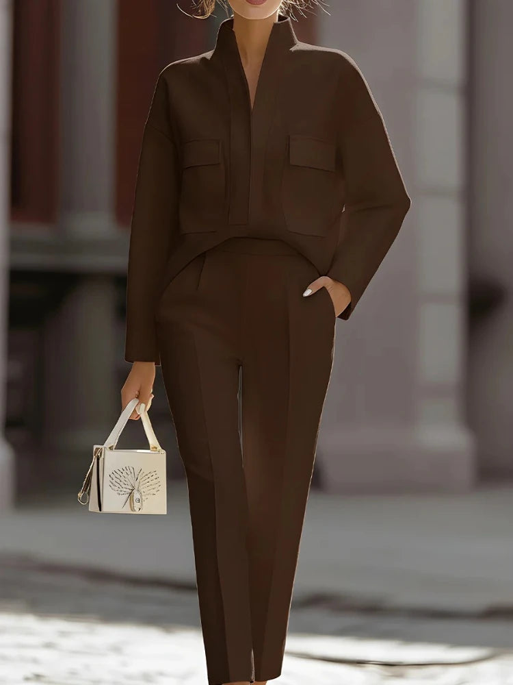 Elegant Versatile Long Sleeve Lapel Pocket Casual Suit Blazer Women LADYLYS