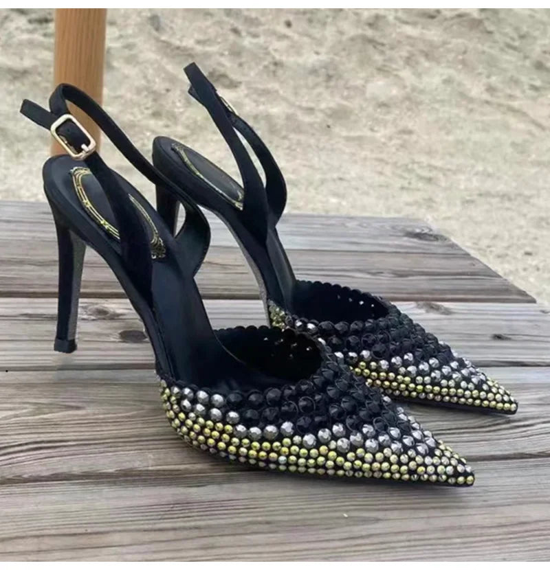 Luxury Rhinestones Gradient Slingbacks Women Pumps Fashion Bling Crystal LADYLYS