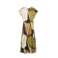 Vintage Satin Asymmetric Print Midi Pinch Pleat Long Dress LADYLYS