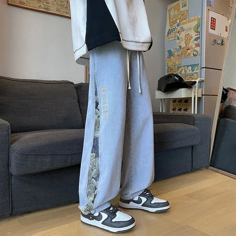 Men's High-Waisted Wide-Leg Drawstring Jeans