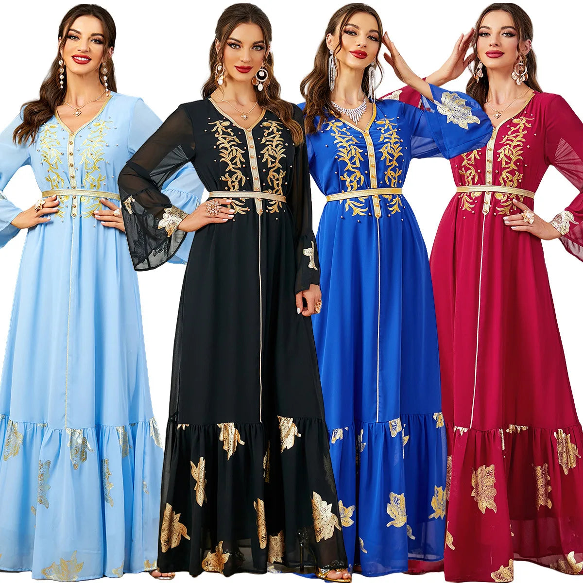 Robe longue brodée en mousseline de soie pour femme musulmane, style Ramadan Matutina-Chic