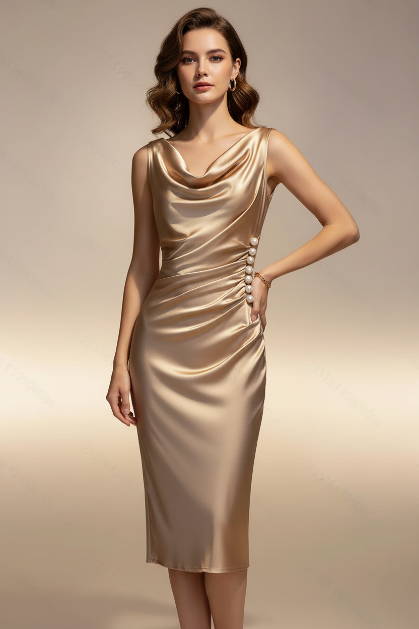 Women's Elegant Sleeveless Midi Dress on model